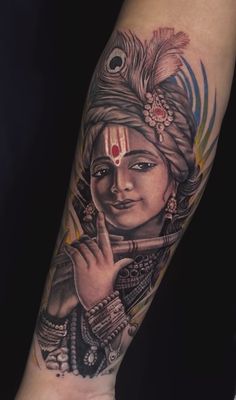 Shree Krishna Tattoo Design, 4arm Tattoo, Radhe Krishna Tattoo, Shree Krishna Tattoo, Buddah Sleeve Tattoo, Krishna Tattoo Design, Buddha Modern Art, Hand Sleeves, Calf Tattoo Men