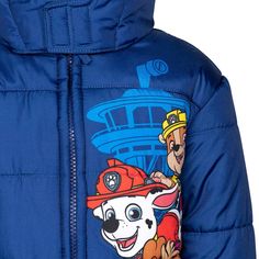 Get ready for a fun adventure in this adorable Paw Patrol Winter Coat Puffer Jacket! Join Marshall, Chase, Rubble, Skye, Rocky, Zuma, Everest, and the rest of the rescue pups as they help solve problems around Adventure Bay with their pal Ryder. Always ready to help a friend, these mighty pups need your little helper’s assistance to complete their mission, save the day, and bring a smile to the faces of those around them. Your child will love to wear this cute and stylish hooded puffer jacket, p Hooded Winter Outerwear With Cartoon Print, Winter Hooded Outerwear With Cartoon Print, Playful Long Sleeve Outerwear For Outdoor, Hooded Outerwear With Fleece Lining For Playtime, Playful Hooded Outerwear For Playtime, Hooded Character Print Fall Outerwear, Playful Fall Outdoor Outerwear, Fleece Lined Long Sleeve Outerwear For Adventure, Winter Adventure Outerwear With Fleece Lining