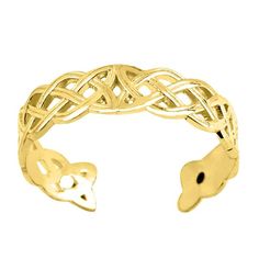 Always in style, toe rings make the perfect accessory to dress up your pedicure and add some glitz to your toes. Made with 14K Yellow gold and a distinct Celtic knot weave design, this cuff style adjustable toe ring will make a great addition to anyone's jewelry collection.14K Yellow GoldAdjustable Style Open Cuff Styl Gold Toe Rings, Celtic Knot Jewelry, Knot Jewelry, Jewelry Knots, Cuff Jewelry, Yellow Gold Jewelry, Gold Cuffs, Toe Ring, Celtic Jewelry