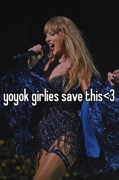 a woman singing into a microphone with the words yoyok girls save this 3