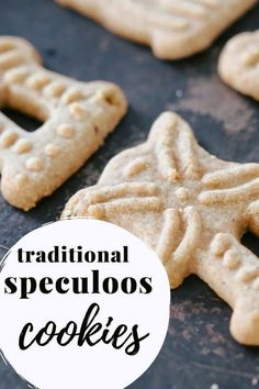 some cookies are on a table with the words traditional speculoos cookies above them