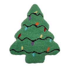 a small green christmas tree with lights on it's head is shown in front of a white background