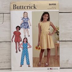 **Brand New** Butterick Child’s Sewing Patterns Butterick B6908 Sizes: A (7, 8, 10, 12, 14) *New, Uncut, Factory Folded* 5 Patterns For $25 Iii Long Sleeve Sweatshirt Dress, Buffalo Plaid Dress, Pink Long Sleeve Dress, Kids Plaid, Knit Baby Dress, Corduroy Overall Dress, Cozy Dress, Theme Dress, Girls Pink Dress