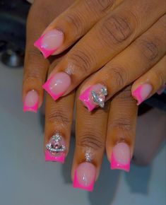 Pink French Tips Design, Nail Ideas For 6th Grade, Back To School Nails 6th Grade, Back To School Nails For Teens Short, Summer Nail Ideas Acrylic Short, Pink Nail Inspo Square, Short Acrylic Nails Designs Pink, Pink Birthday Nails Short, Pink Short Nails Ideas