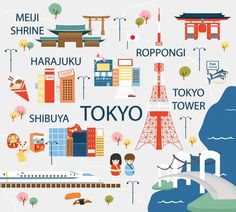 an illustrated map of tokyo with all the major attractions