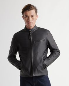 Man Cafe, Cafe Racer Jacket, Best Leather Jackets, Garment Manufacturing, Racer Jacket, Sheep Leather, Genuine Leather Jackets, A Stand, The 60s