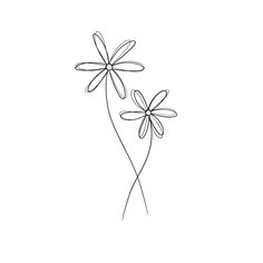 two daisies are shown in black and white on a white background, one is drawn by hand