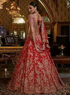 Wedding Lengha Bridal Lehenga, Dolly J, Types Of Clothing Styles, Silk Thread Embroidery, Elegant Sarees, Gold Lehenga, Raw Silk Lehenga, Lehenga Red, Indian Bridal Photos