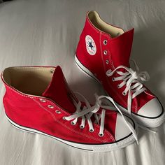 Brand New, With No Box. Red Canvas Shoes For Sports With Round Toe, Red Canvas Shoes With Round Toe For Sports, Red Mid-top Canvas Shoes For Streetwear, Casual Red High-top Canvas Shoes, Converse Red High-top Sneakers With Red Sole, Red Converse High-top Sneakers With Red Sole, Red Mid-top Canvas Shoes With Rubber Sole, Red High-top Sneakers With Red Sole, Sporty Red Converse High-top Sneakers