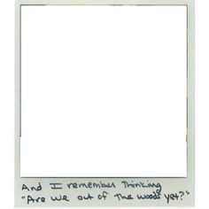 a white photo frame with writing on the front and bottom corner, which has an image of