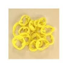 small yellow crochet flowers on a white background