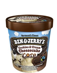 ben & jerry's boom chocolate cookie ice cream is shown in an image on a white background