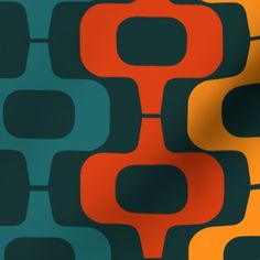 an abstract pattern with orange, blue and green colors on a black background that is very similar to the same color scheme