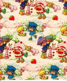 an image of children's christmas fabric with snowmen and gnomes on it