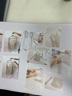 several pictures of clothes being made on a piece of paper