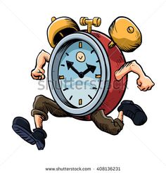 cartoon character running with an alarm clock