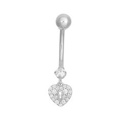 Add a touch of shimmer to your belly button when you don this 10k white gold cubic zirconia heart lock belly ring.BELLY RING DETAILSLength: 1.38 in.Width: .19 in.Metal: 10k white goldPackaging: boxedCUBIC ZIRCONIA DETAILSTotal weight: 3/8 ct.Shape: roundSetting: prongGemstones may have been treated to enhance their appearance. Special care may be required.  Size: One Size. Gender: female. Age Group: adult. White Gold Packaging, Piercing Accessories, Bellybutton Piercings, Gold Packaging, Heart Lock, Button Rings, Ear Gauges, Navel Rings, Skull Jewelry