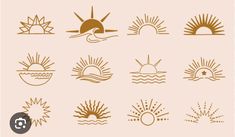 the sun and clouds are drawn in different ways on a light pink background, with brown outline