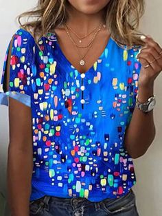 Product Name: Women's Blue Polka Dots Print Top V-Neck Short Sleeve T-Shirts Item NO.: 21820440 Weight: 0.2 kg = 0.4409 lb = 7.0548 oz Category: Clothing> Women> T-Shirts Creation Time: 2023-04-11 Edition type:LooseElasticity:No-ElasticityHem Type: Regular HemCollar/Neckline:V-NeckSleeve:Short-SleeveThickness:Light-weightDesign Elements:Polka Dots PrintStyle: CasualMaterial:Cotton BlendsWashing Mode: Machine WashSize:S,M,L,XL,2XL,3XL,4XLWeight:250GTheme:Fit for Women's Spring Outfits/Summer Outf Light Blue V-neck T-shirt For Summer, Blue V-neck T-shirt For Summer, Blue V-neck T-shirt For Spring, Light Blue Printed V-neck Top, Blue V-neck T-shirt With Graphic Print, Blue Graphic Print Short Sleeve Blouse, Women's Spring Outfits, Face Shape Hairstyles, Cheap Clothing