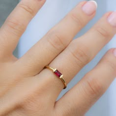 Ruby Dainty Baguette Stacking Ring Gold Minimalist Ring - Etsy Ruby Ring Simple, Ruby Ring Designs, Gold Minimalist Ring, Natural Ruby Ring, Handmade Wedding Rings, Gold Mangalsutra Designs, Gold Rings Simple, Zierlicher Ring, Gold Ring Stack