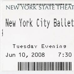 the new york city ballet ticket for tuesday evening on june 10, 2008 at 7 30 p m