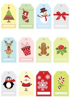 christmas gift tags with snowman, penguin and santa hat