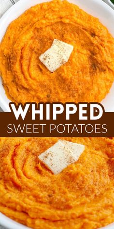 two white bowls filled with whipped sweet potatoes