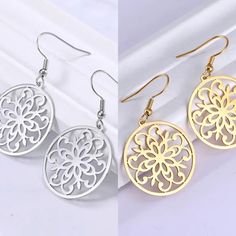 Elevate your style with these exquisite floral design earrings in stunning gold or silver. Crafted for elegance, they effortlessly blend sophistication and nature-inspired beauty to enhance any ensemble. About the size of a quarter. Creative Earrings, Natural Jewelry, Book Jewelry, Yellow Earrings, Design Earrings, Halloween Earrings, Homeschool Mom, Holiday Jewelry, Wood Earrings