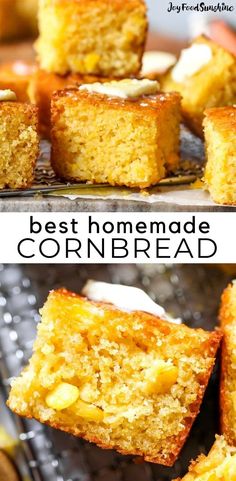 the best homemade cornbread is cut in half and stacked on top of each other