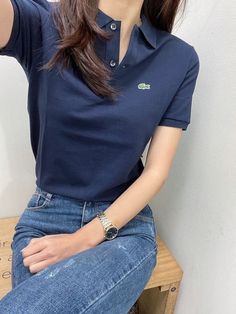 Blue Polo Shirt Outfit Women, Lacoste Polo Shirt Women Outfit, Polo Outfits For Women, Polo Shirt Outfit Women's, Polo Shirt Outfits, Polo Outfit, Polo Lacoste, Green Crocodile, Urban Kids