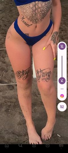 Hardcore Tattoos For Women, Front Thigh Tattoos Women, Thug Tattoos For Women, Inner Thigh Tattoos, Front Thigh Tattoos, Kawaii Logo, Hard Tattoos, Forearm Band Tattoos, Diy Sandals