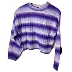 H&M Divided Rib-Knit Jumper Purple White Striped Cropped Sweater New Nwt Size Xs Trendy Purple Knitted Sweater, Trendy Purple Soft Knit Sweater, Purple Soft Knit Crew Neck Top, Purple Textured Knit Crew Neck Top, Trendy Purple Knitted Tops, Striped Cropped Winter Sweater, Striped Cropped Sweater For Winter, Casual Purple Knit Top, Winter Striped Pointelle Knit Sweater