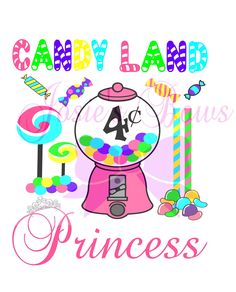 a pink gummy machine with the words candy land princess on it's side