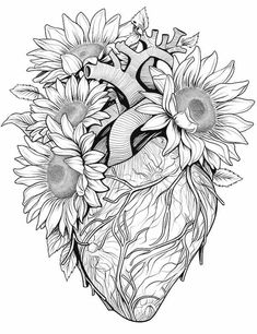 Heart Coloring Page, Sunflower Coloring, Sunflower Coloring Pages, Sunflower Heart, Our Mindful Life, Heart Coloring Pages