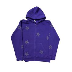 Cool hoodies to make you're style even better! Star Y2k Hoodie, Purple Zip Up, Star Zip Up Hoodie, Purple Zip Up Hoodie, Streetwear Fashion Aesthetic, Y2k Zip Up Hoodie, Star Jacket, Star Hoodie, Rhinestone Hoodie