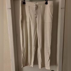 J Crew Cream Drawstring Wide Leg Trousers Stretch Size Medium Cream Cotton Bottoms With Drawstring, Cream Mid-rise Cotton Bottoms, Cream Non-stretch Wide Leg Bottoms, Beige Wide-leg Drawstring Pants, Jumpsuit Trousers, Wide Leg Trousers, J Crew, Pant Jumpsuit, Wide Leg