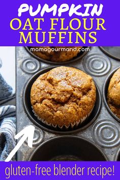 pumpkin oatmeal muffins in a muffin tin with text overlay