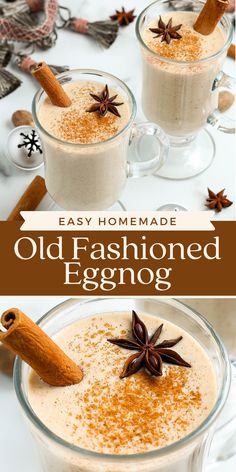 two glasses filled with old fashioned eggnog