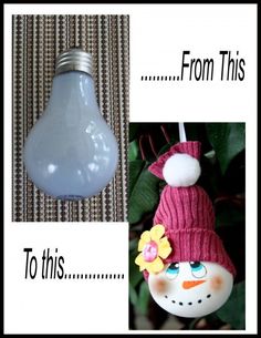 a light bulb with a snowman ornament attached to it