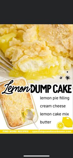 lemon dump cake on a plate with a fork