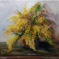 a painting of yellow flowers in a vase