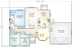 the floor plan for this house shows the living room, dining area and kitchen areas