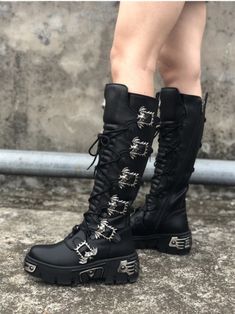 Gothic Punk Black Street Style Metal Buckle Thigh High Boots on Storenvy Gothic Buckle Accessories For Boots, Luxury Women's Ankle-high Combat Boots, Luxury Ankle-high Combat Boots, Black Street Style, Punk Boots, Awesome Shoes, Team Board, Work Place, Gothic Punk