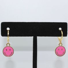 handmade, high quality smiley face huggie earrings! won't tarnish or fade! hypoallergenic  please feel free to message me! Pink Smiley Face, Pink Smiley, White Butterfly, Huggie Earrings, Fuchsia Pink, Jewelry Earrings Hoops, Smiley Face, Huggies Earrings, Smiley