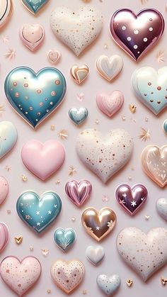 there are many different heart shapes on this wallpaper, and it is very colorful