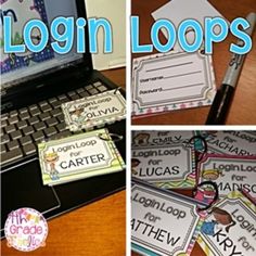 four different pictures with the words login loops on them and in front of a laptop