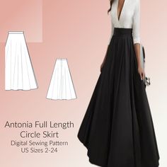 the full length circle skirt sewing pattern is available in sizes 2, 4 and 6