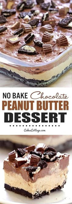 no bake chocolate peanut butter dessert on a plate