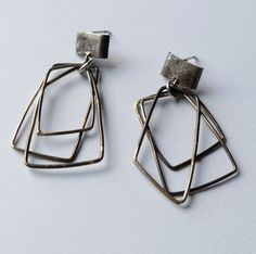 Geometric Earrings, Raw Silver, Handmade Jewelry, Silver Wire Earrings, Sterling Silver Drop Earrings, Dangle Earrings, Modern Hand Forged Bronze Earrings, Modern Brass Earrings With Oxidized Finish, Modern Bronze Metal Earrings, Modern Metal Earrings With Oxidized Finish, Contemporary Oxidized Metal Earrings, Silver Wire Earrings, Silver Necklace Simple, Cheap Silver Rings, Silver Handmade Jewelry