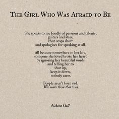 the girl who was afraid to be poem written in black ink on white paper with words below